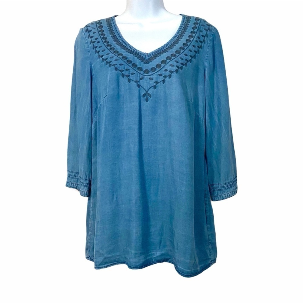 Blue Bohemian Peasant Top Blouse Small Relaxed Fit Flowy Vacation